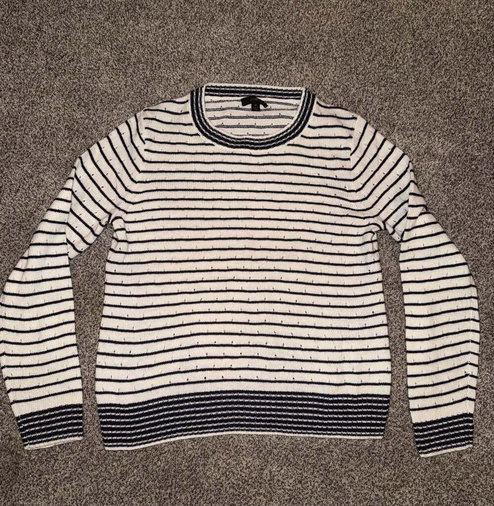J.Crew Striped Sweater White and Navy Crew Neck Medium